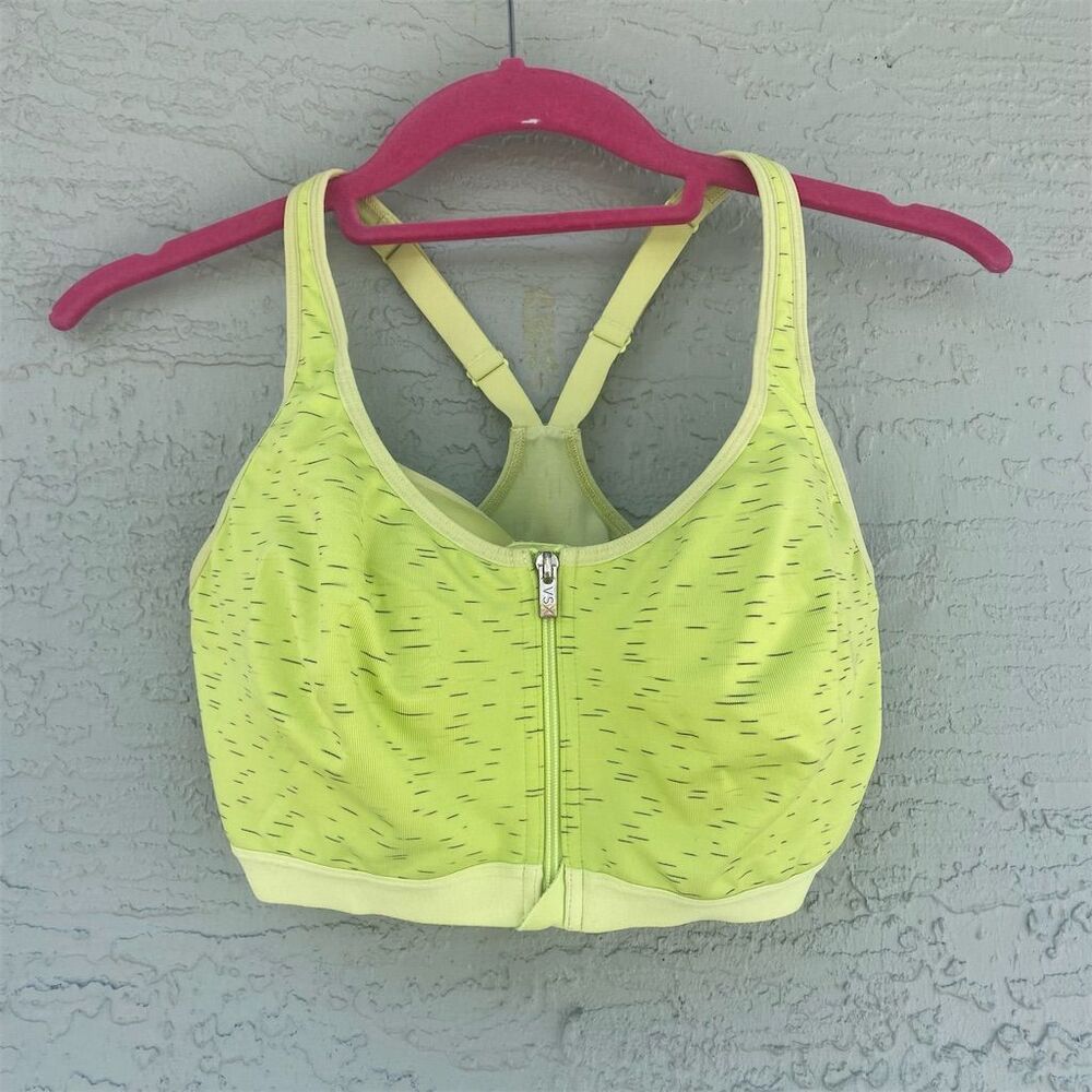 Victoria's Secret VSX Knockout Sports Bra 34DD Lime Green Front-Close